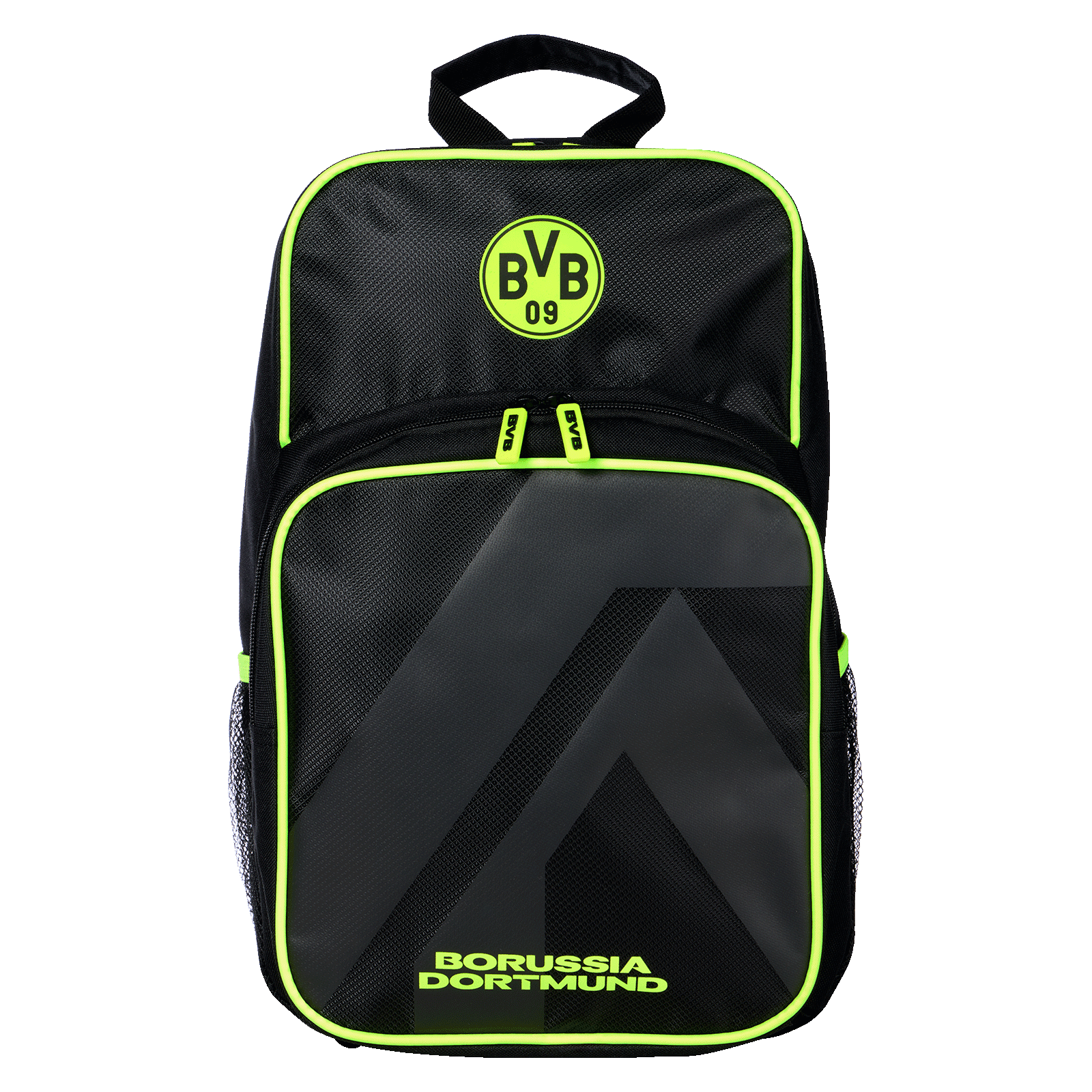 BVB Rucksack Neon in Schwarz mit neongelben Akzenten, Vorderansicht