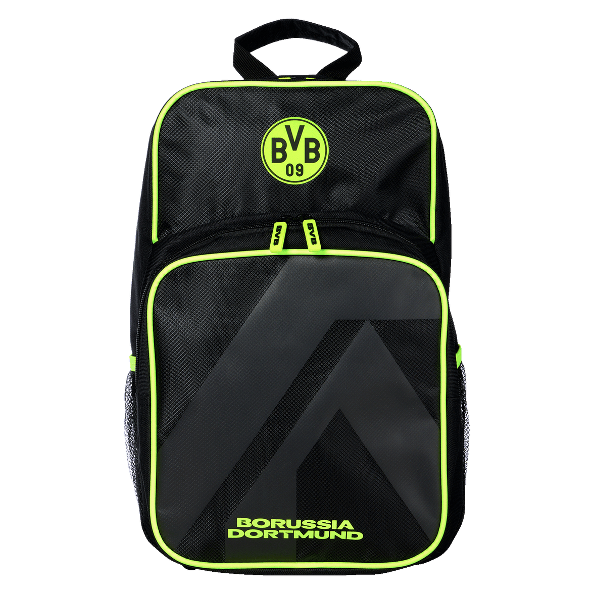 BVB Rucksack Neon in Schwarz mit neongelben Akzenten, Vorderansicht